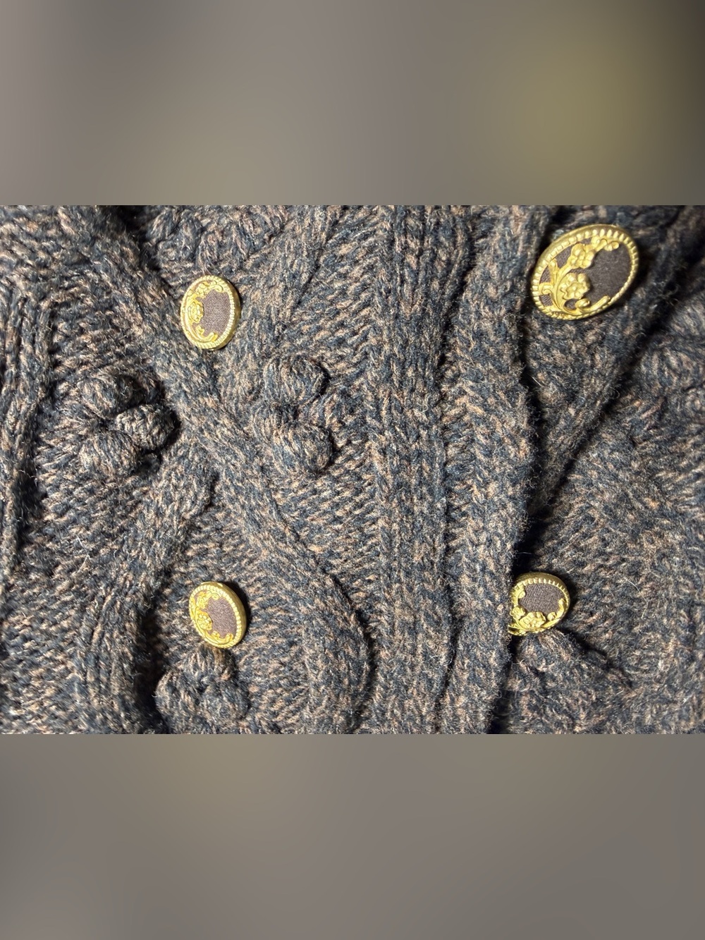 Leifsdottir Anthropologie BrownWool Tweed Cable-Knit Double-Breasted Cardigan - Picture 5 of 10